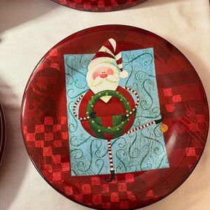 7 Sakura Merry Making Melamine 9 Inch Salad Plates Whimsical Santa Christmas